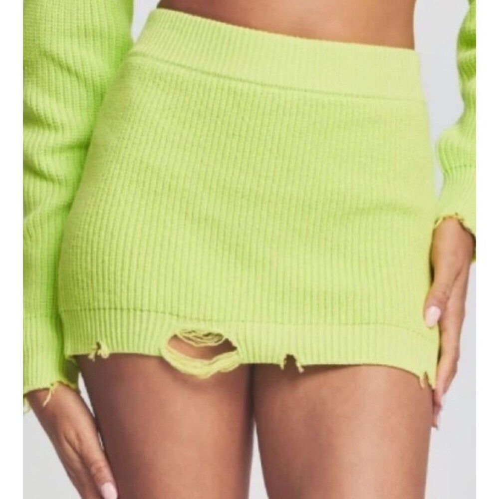 Seroya XS Mini Skirt Knit Distressed or Tube top Neon Lime Green NEW in bag